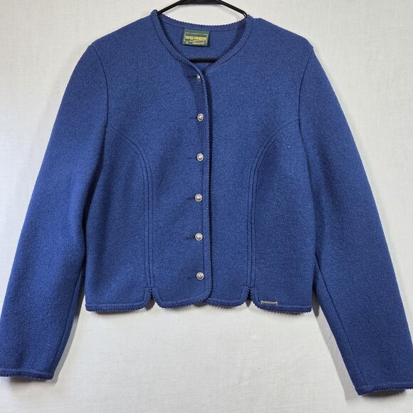 Geiger Wool Jacket Womens 40 Blue Austrian Boiled Wool Cardigan Made Austria - Picture 1 of 11